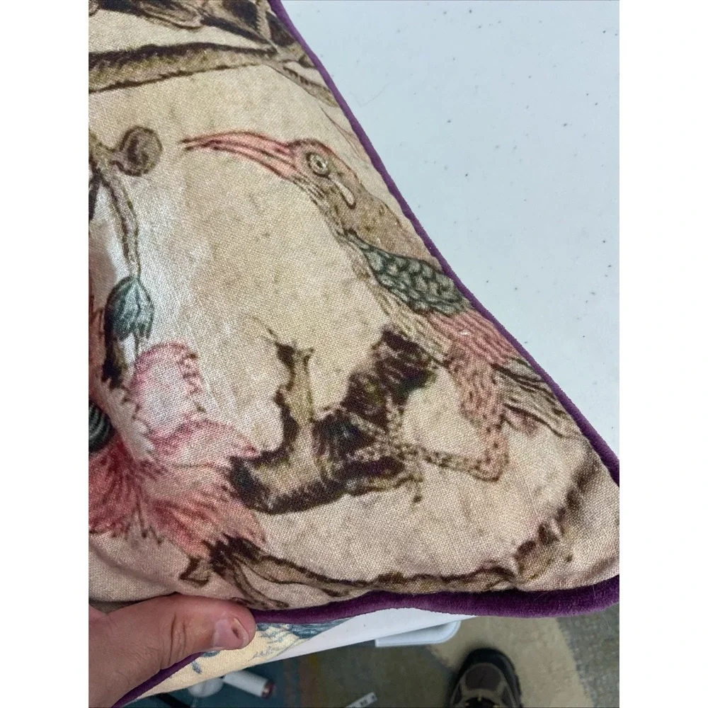 Pottery Barn Floral Thibaut reversible Birds Linen‎ accent Pillow Cover 20x20